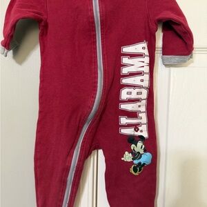 Kids Burgundy One-Piece Zipper Pajamas with Mickey - Alabama Print